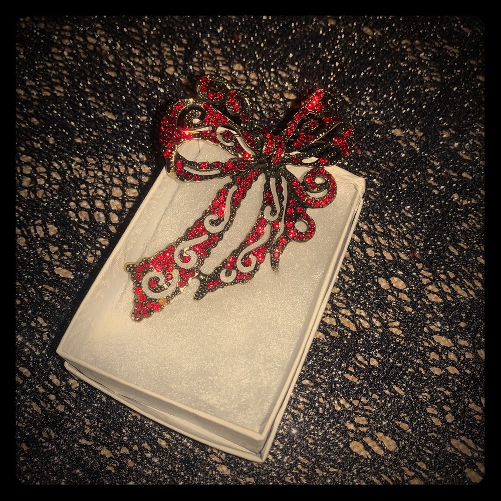 Red ribbon rhinestone pin
